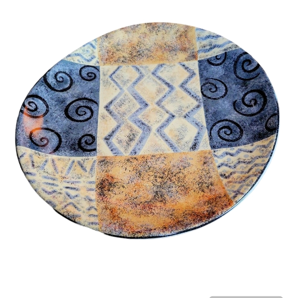 Serving Platter by Sango "Ivory Coast" Grey, Brown & Blue 12" Oval